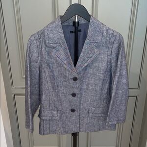 Chambray Blazer with Button Details and Navy Stitching with 3/4 sleeves